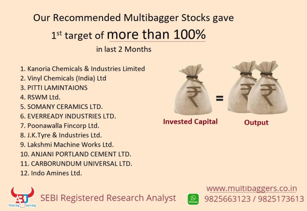 Our Recommended Multibagger Stocks Gave 1st target of more than 100%